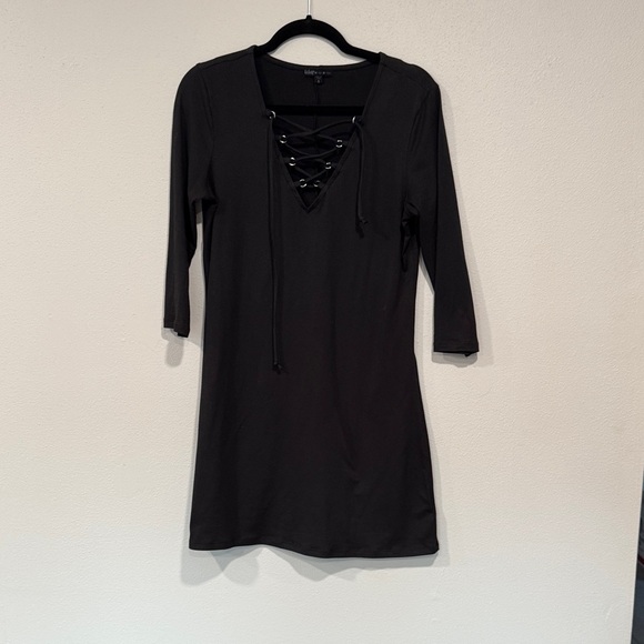 BeBop Black Lace-Up Mini Dress - Picture 1 of 4